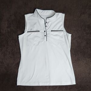 Tail White Sleeveless Golf Blouse with Mandarin Collar
